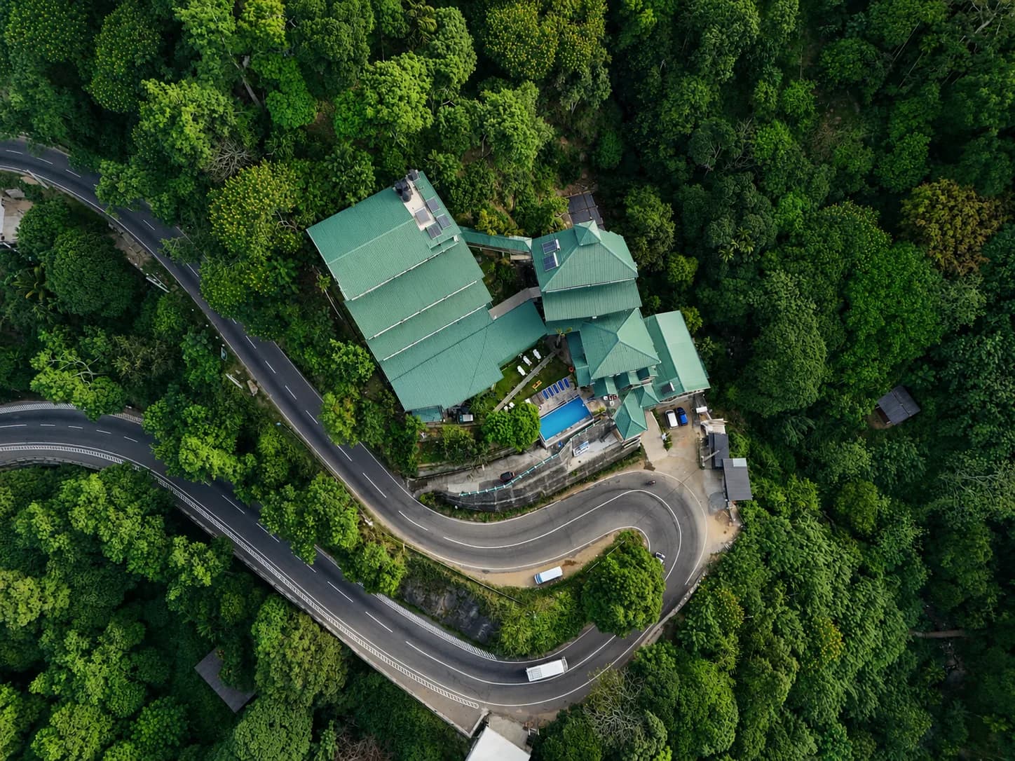 Aerial view of Misty Hills Ella surrounded by forest